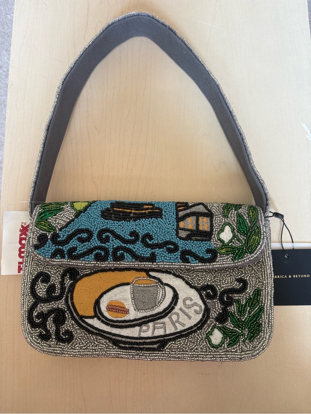 America & Beyond Beaded Paris Motif Shoulder Bag